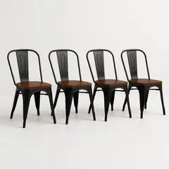 GENERICO - Pack 4 Sillas Tolix Vintage Asiento Madera Negro