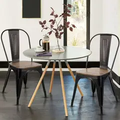 GENERICO - Pack 2 Sillas Tolix Asiento Madera Negro