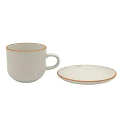HALLEN - Set 6 Tazas + 6 Platos Te o Cafe Ceramica 350 ML Beige