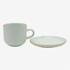 HALLEN - Set 6 Tazas + 6 Platos Te o Cafe Ceramica 350 ML Amalfi