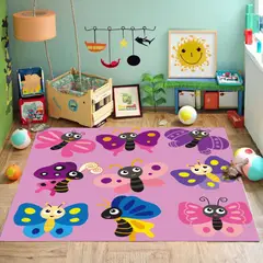 GENERICO - ALFOMBRA INFANTIL DE 120X160CM CON DISEÑO ROSA MARIPOSAS WYM