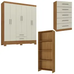 MOVELARIA - Combo Clóset 6 Puertas + Cómoda 5 Cajones Off White + Librero R620516