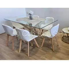CORI CORI - Comedor Madrid 140x80cms + 6 Sillas Mariposa Ecocuero Wood