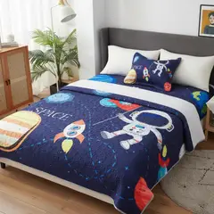 GENERICO - CUBRECAMA DE NIÑO DE VERANO 1.5 PLAZA AZUL NIÑO ESPACIAL WYM