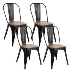 GENERICO - Sillas Tolix con Asiento De madera Set 4 sillas Negras