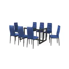 FURNITECH - Juego de comedor Toulouse azul 8 sillas