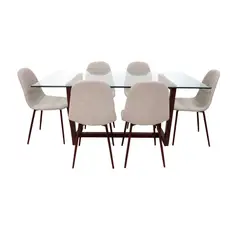 FURNITECH - Juego de comedor Monaco Beige 6 sillas