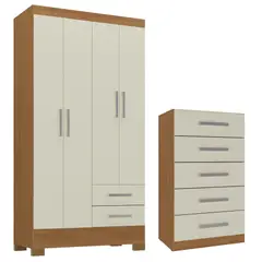 MOVELARIA - Combo Clóset 4 Puertas + Cómoda 5 Cajones Off White R0542