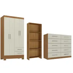 MOVELARIA - Combo Cómoda 10 Cajones + Clóset 4 puertas Off White + Librero R101642