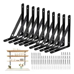 KUANGYE - 10 Pcs L Soporte Reforzado Para Acero Repisas De 20x12 Cm Negro
