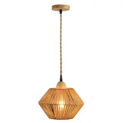 TATEE - Lámpara de techo Arte en madera + ratán Caqui Altura ajustable