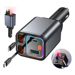 EVERSO - Adaptador De Cargador Retráctil 4 En 1 De Coche Carga Rápida