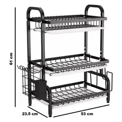 GENERICO - Secador Escurridor De Loza Platos 3 Niveles / Negro.