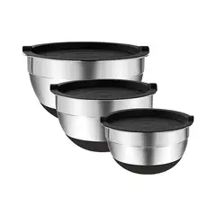 COZYNOOK - Set 3 Bowls con Tapa Acero Inoxidable Antideslizante