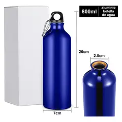 SUPERCENTER - Botella Agua 800cc Aluminio Antifugas Tapa Con Mosquetón Azul