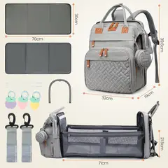 ZSPK - Mochila Maternal Multifuncional Gris con Cama Plegable