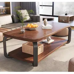 GENERICO - Mesa de Centro Rectangular 120x60 – Color Nogal con Patas Metálicas de 2 Niveles