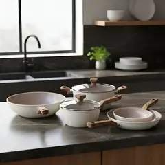 GENERICO - Bateria De Cocina 7 Piezas Antiadherente Ceramica Malibú