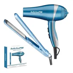 BABYLISS PRO - Kit BabylissPro Plancha UltraDelgada y Secador Ionic Celeste 2UN
