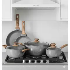 GENERICO - Bateria De Cocina 8 Piezas Antiadherente Ceramica Marmolada