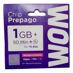 WOM - Chip prepago + 1 GB de datos + 50 min + WhatsApp ilimitado (15 días)
