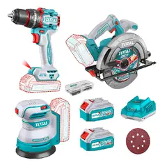TOTAL TOOLS - Sierra Circular+ Lijadora+ Taladro Percutor 76nm 20v Total