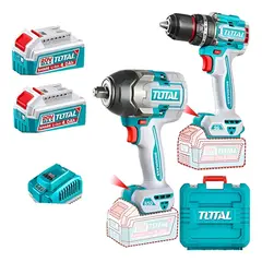 TOTAL TOOLS - Kit Llave Impacto 850nm + Taladro 20v Carg+ 2bat Total TOSLI250586