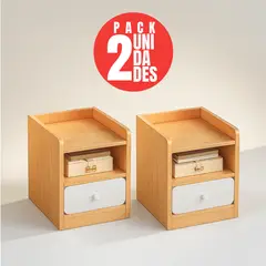 CASA BELLA - PACK 2 VELADOR MESITA 3 NIVELES 1 CAJON TIENDA EL GARAGE ZT1 MADERA