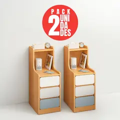 CASA BELLA - PACK 2 VELADOR MESITA NATURAL ANGOSTA 3 CAJONES