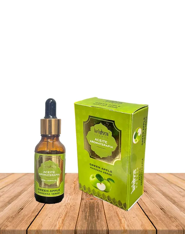 Aceite aromático Krishna 25ml Manzana Verde con gotero.