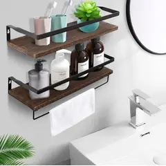 GENERICO - Set 2 Repisas Flotantes de Madera y Metal con Toallero