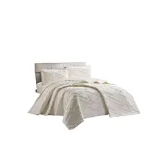 GENERICO - CUBRECAMA QUILT CON DISEÑO GEOMETRICO RELIEVE PLAZA Y MEDIA BLANCO