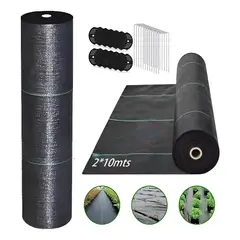 U BUY - Malla Antimaleza 2x10mts +15clavos+15 Espaciador Color Negro