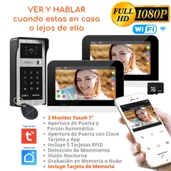 D MOTICA - Kit Video Portero Wifi Inteligente Control Acceso - 2 Monitores