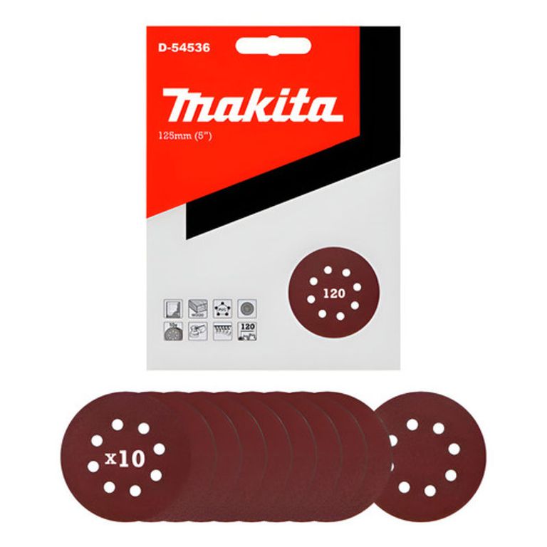 10 Discos Lija Velcro 125mm Grano 120 Makita D-54536
