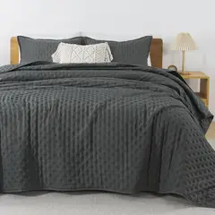 AZ AURAZEUS - Cubrecama Quilt + Fundas De Almohada Cobertores Acolchado Gris AZ