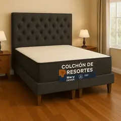 GENERICO - Cama 2 Plazas Capitone Gris Grafito+ Colchon 2P Mery Desing