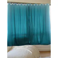 DIANA - CORTINAS DE SATIN OJALES METALICOS 140CM X 230CM 2 PAÑOS COLOR TURQUESA CON DISEÑO LINEAL