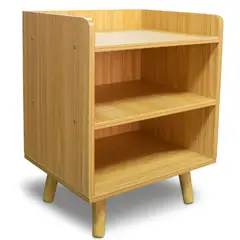 GENERICO - Velador Madera Natural 2 Pisos Minimalista Elegante