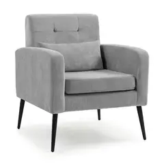 ELEMENT DESIGN - Poltrona Sitial Oslo Chenille Gris Sillón Retro Moderno Living Dormitorio