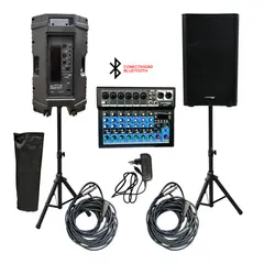 CARVERPRO - KIT AMPLIFICACION MIXER 8 CAN + 2 CAJAS ACTIVA + BLUETOOTH