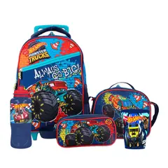 HOT WHEELS - Set Mochila Escolar con ruedas + Accesorios