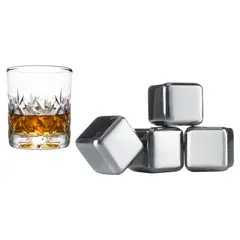 GENERICO - Set De 4 Cubos De Acero Hielo Reutilizables Enfriar Tragos Plateado