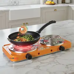 RAF - Cocina Eléctrica 2 Platos 2000W Cocinilla Portátil Naranja