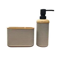 OEM - Set De Baño 2 Piezas Bambu Jabon Porta Cepillo Elegante
