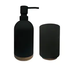 OEM - Set De Baño 2 Piezas Jabon Porta Cepillo Base Madera