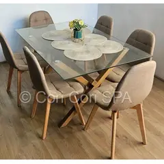 CORI CORI - Comedor Medlock 140x90cm + 6 Sillas Capitonne Lino