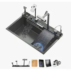 HOMER DESIGN - Combo Lavaplato Inteligente Empotrado 80x45 Acero Inoxidable portacuchillo