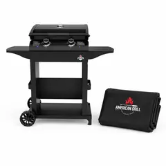 AMERICAN GRILL - Set Parrilla Electrica Boston Black E2B Exterior+Carro + Funda S.