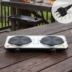 SOKANY - Cocina Encimera Eléctrica 2 Platos 2000W Cocinilla Premium Plateada